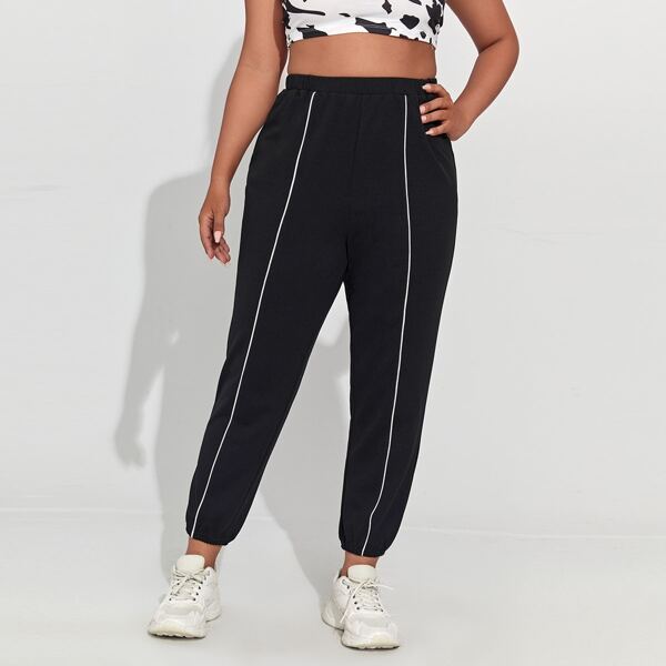 

Plus Contrast Piping Pants, Black