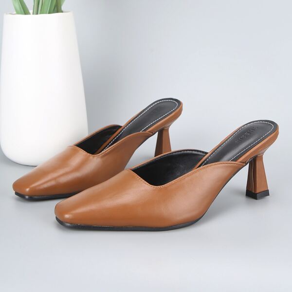 

Minimalist Square Toe Mules, Brown