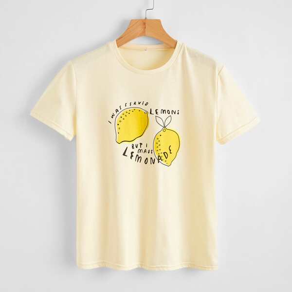 

Lemon & Slogan Graphic Tee, Beige