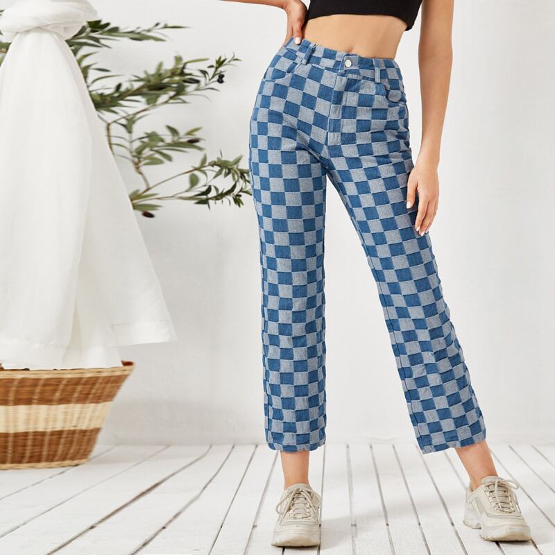 

Straight Leg Checked Pants, Multicolor