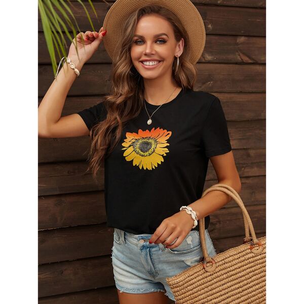 

Sunflower Print Tee, Black