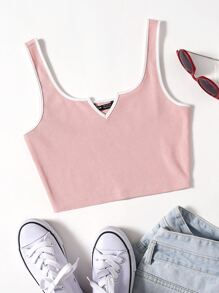 SHEIN EZwear اعلى الخزان مخطط بياقة مدببة - أزرق فاتح اللون - مشاهدة 1