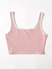 SHEIN EZwear اعلى الخزان مخطط بياقة مدببة - أزرق فاتح اللون - مشاهدة 2