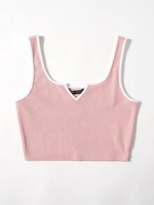 SHEIN EZwear اعلى الخزان مخطط بياقة مدببة - أزرق فاتح اللون - مشاهدة 3