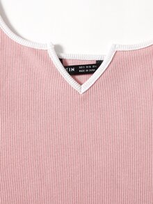 SHEIN EZwear اعلى الخزان مخطط بياقة مدببة - أزرق فاتح اللون - مشاهدة 4
