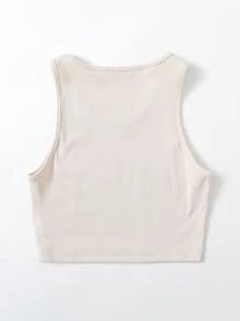 Butterfly Print Crop Tank Top - Beige - View 2