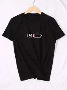 SHEIN Unity Áo thun họa tiết số và hình học - màu đen - Xem 5