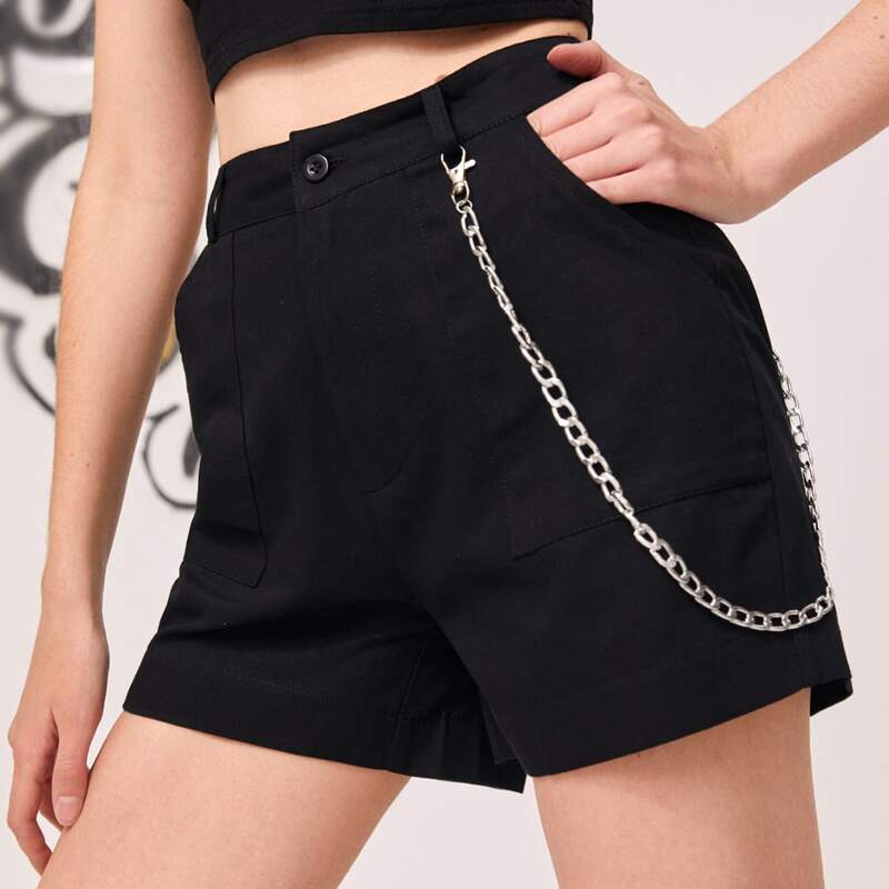 

Straight Shorts With Pants Chain, Black