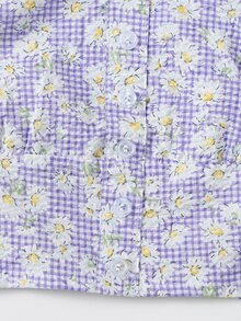 SHEIN Girls Puff Sleeve Shirred Gingham & Floral Top