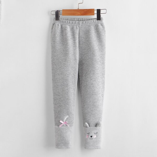 

Toddler Girls Contrast Teddy 3D Ear Design Leggings, Grey
