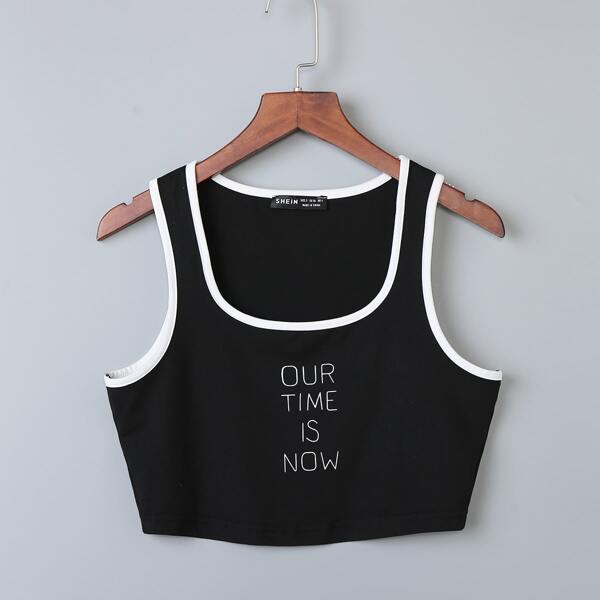 

Contrast Binding Crop Tank Top, Black