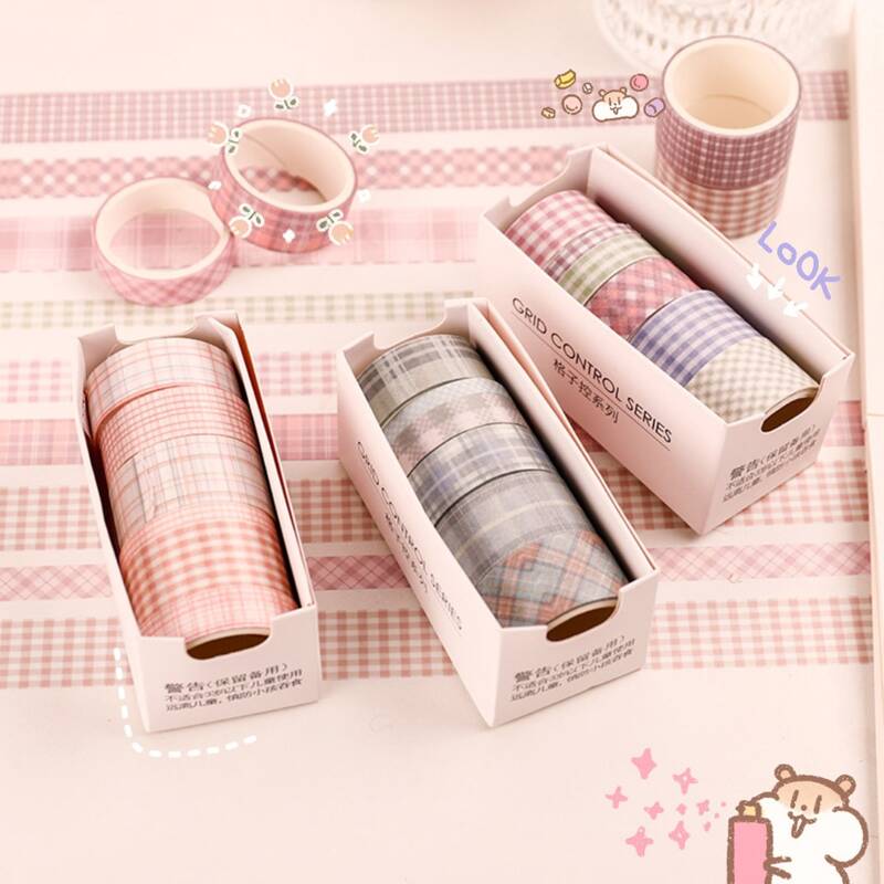 

6rolls Random Plaid Pattern Decorative Tape, Multicolor