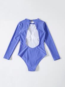 Long Sleeve One Piece Swimsuit, For Summer Beach Vacation - Blue - View 2