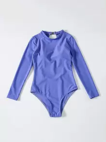 Long Sleeve One Piece Swimsuit, For Summer Beach Vacation - Blue - View 3
