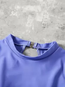 Long Sleeve One Piece Swimsuit, For Summer Beach Vacation - Blue - View 5