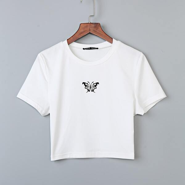 

Butterfly Print Crop Top, White