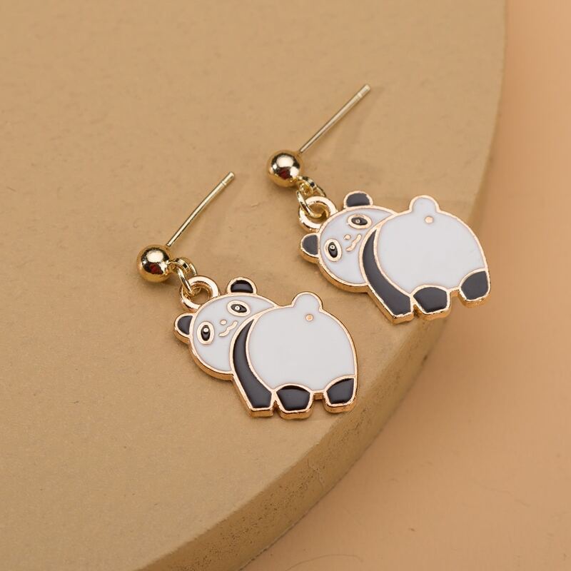 

Cartoon Panda Drop Earrings, White