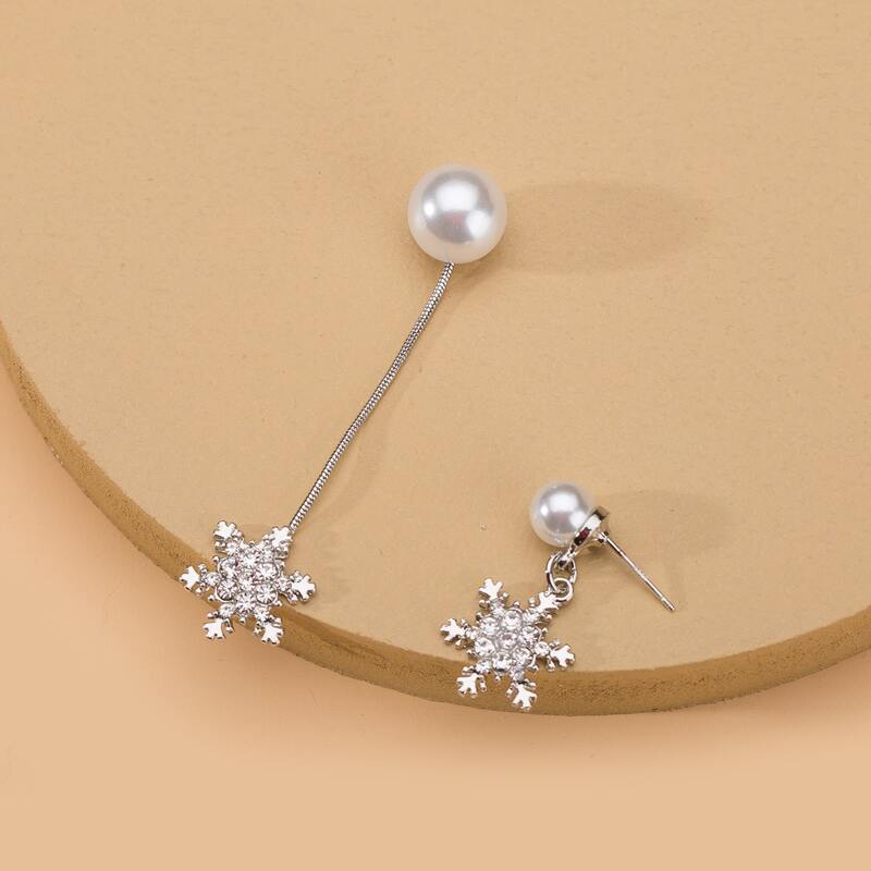 

Rhinestone Snowflake Drop Earrings, Silver