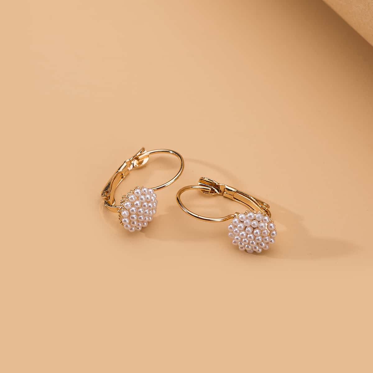 

Faux Pearl Hoop Earrings, White