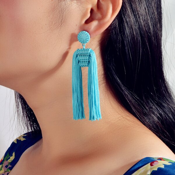 

Tassel Decor Drop Earrings, Blue