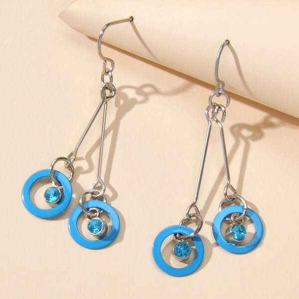 

Rhinestone Decor Round Drop Earrings, Blue