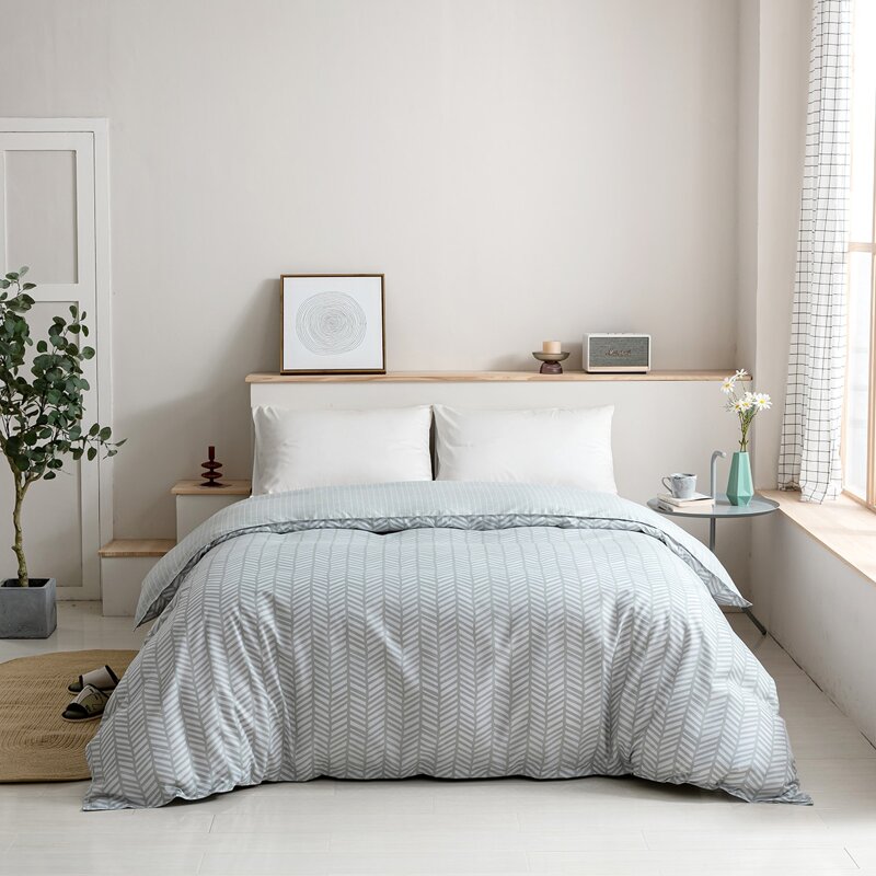 

Chevron Pattern Duvet Cover Without Filler, Light grey
