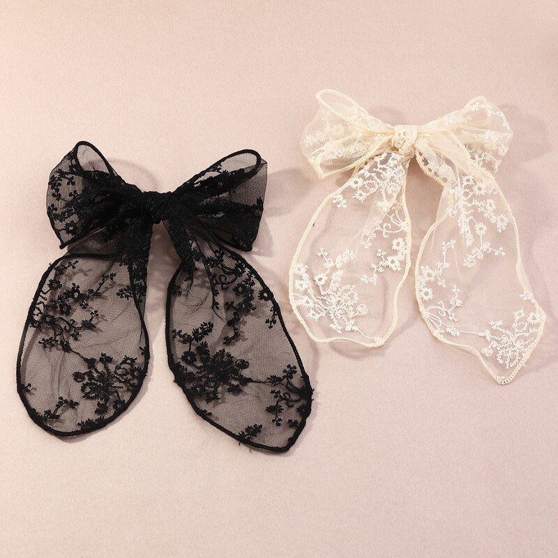 

2pcs Embroidery Lace Bow Hair Clip, Multicolor