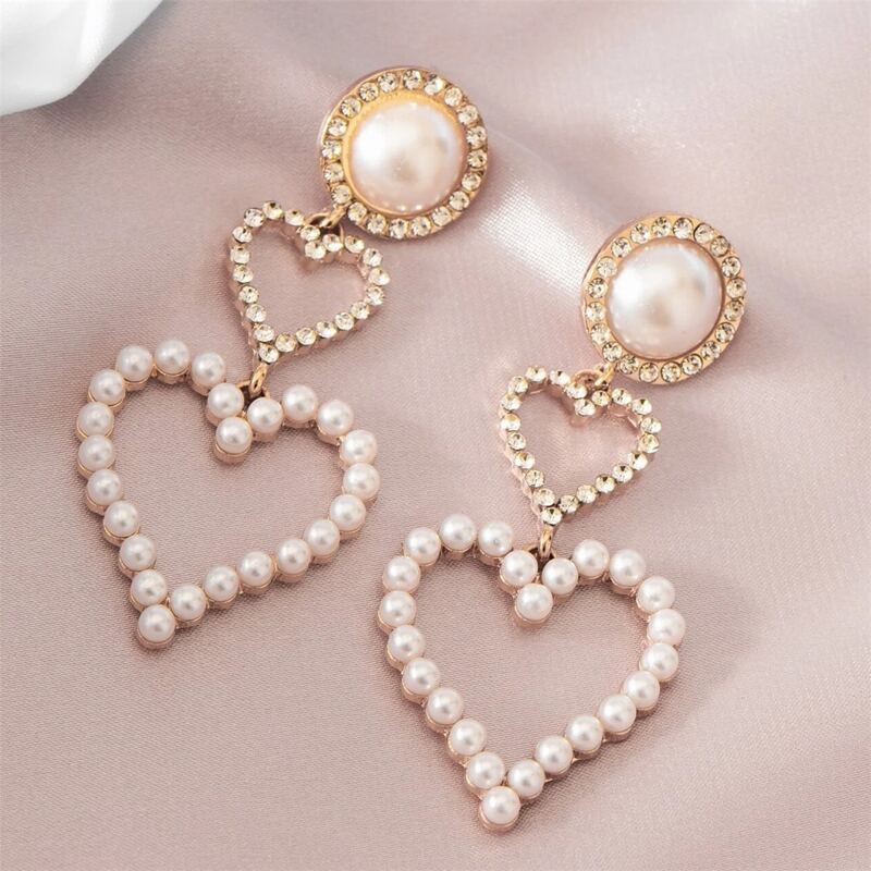 

Faux Pearl Heart Drop Earrings, White