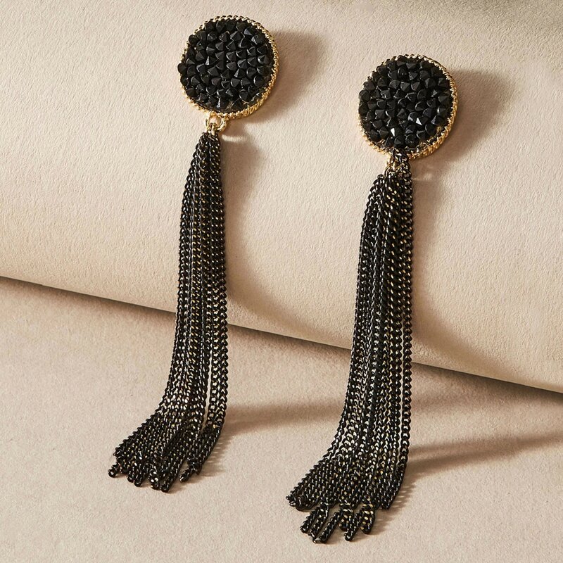 

Chain Tassel Drop Earrings, Black