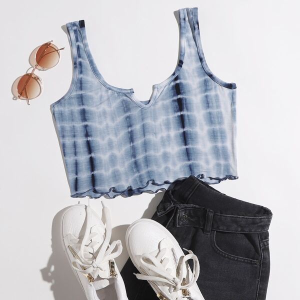 

Notch Neck Tie Dye Print Tank Top, Blue