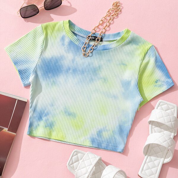 

Tie Dye Rib-knit Crop Tee, Multicolor