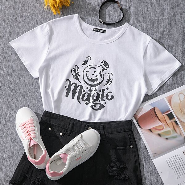 

Letter & Graphic Print Tee, White