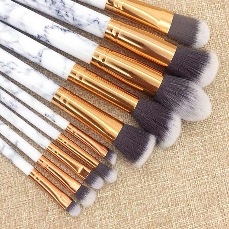 

10pcs Marble Pattern Makeup Brush Set, Grey