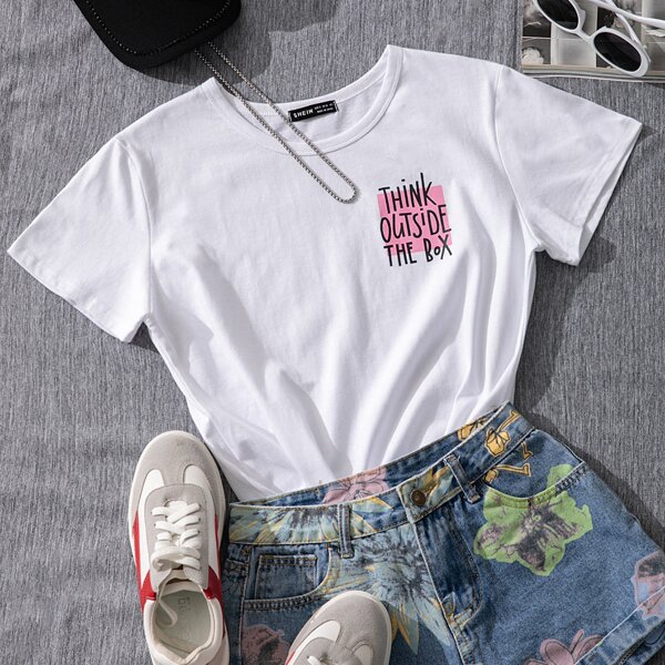 

Round Neck Slogan Graphic Tee, White