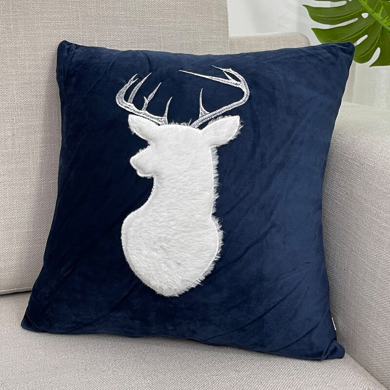 

Deer Pattern Cushion Cover Without Filler, Blue