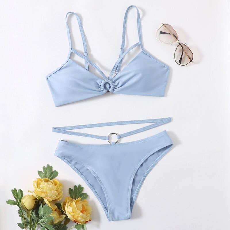 

Ring Decor Cami Bikini Swimsuit, Baby blue