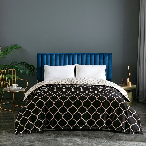 

Geometric Pattern Duvet Cover Without Filler, Black
