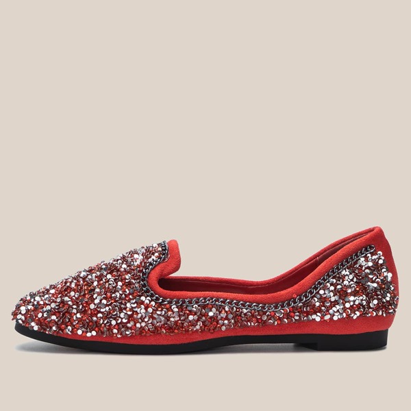 

Chain & Sequins Decor Flats, Red