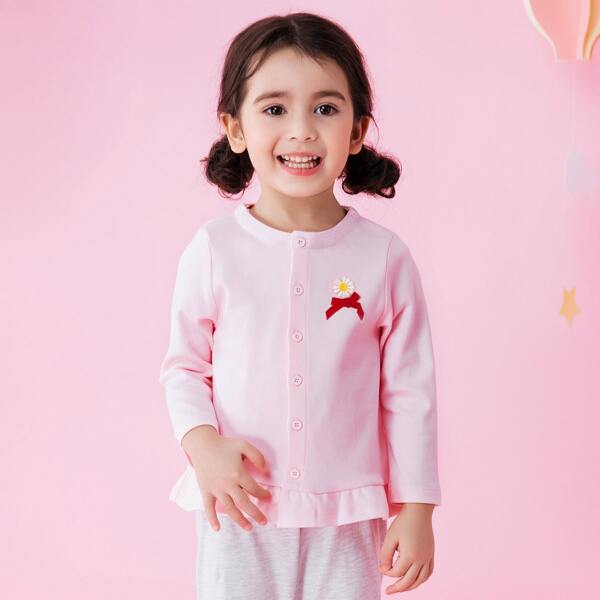 

Toddler Girls Appliques Detail Ruffle Hem Coat, Pastel baby pink