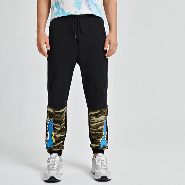 

Men Camo Cartoon Graphic Drawstring Joggers, Black