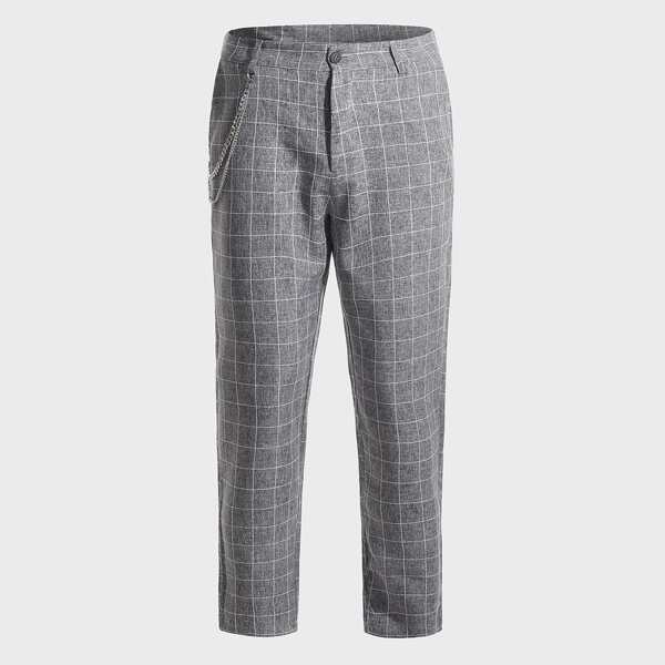 

Men Chain Detail Plaid Pants, Grey