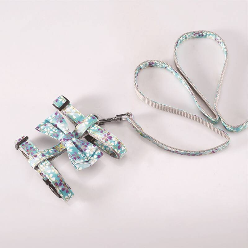 

1pc Flower Print Pet Harness & 1pc Pet Leash, Blue