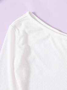 SHEIN Girls One Shoulder Rib-knit Top and Grid Skirt Set - Multicolor - View 3