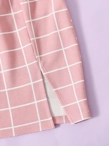 SHEIN Girls One Shoulder Rib-knit Top and Grid Skirt Set - Multicolor - View 4