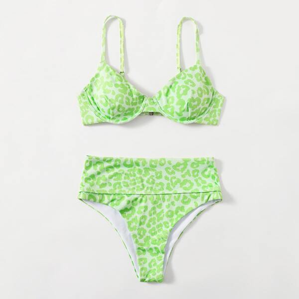 

Leopard Underwire High Waisted Bikini Swimsuit, Green