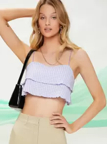SHEIN Unity Gingham Layered Hem Cami Top - Lilac Purple - View 1