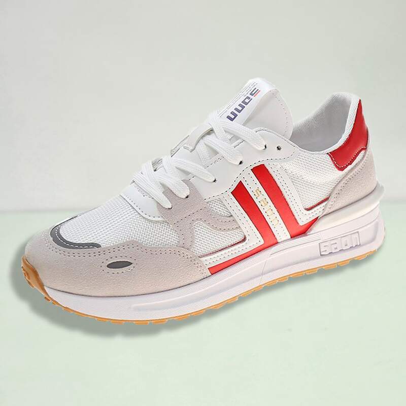 

Striped Lace-up Mesh Sneakers, Red and white