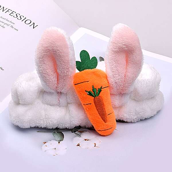 

Cartoon Carrot Rabbit Ear Bath Headband, White