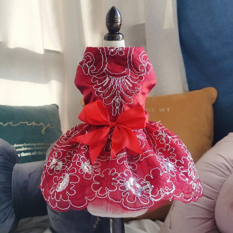 

Sequin & Bow Decor Pet Dress, Red