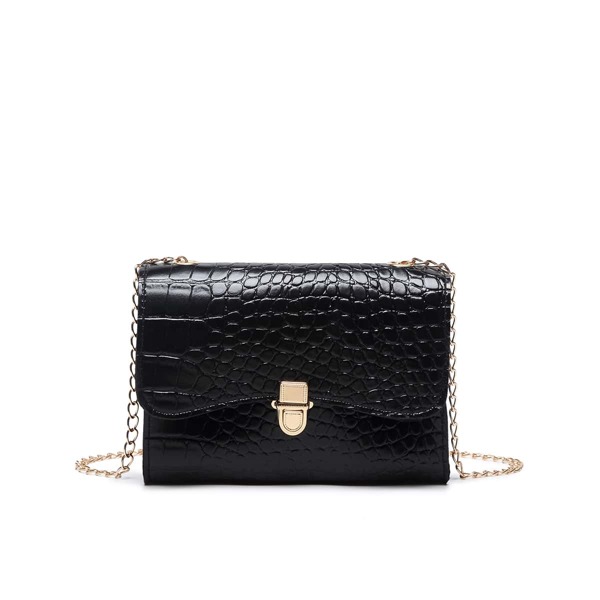 

Croc Embossed Push Lock Chain Bag, Black